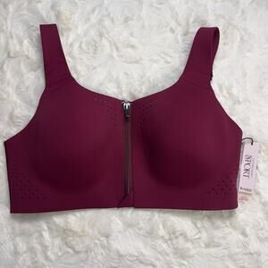 Victoria’s Secret Burgundy Featherweight Max Sports Bra Zip Strappy Back 34C
